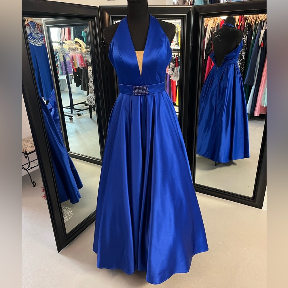 Sherri Hill Royal Blue Halter Prom Dress